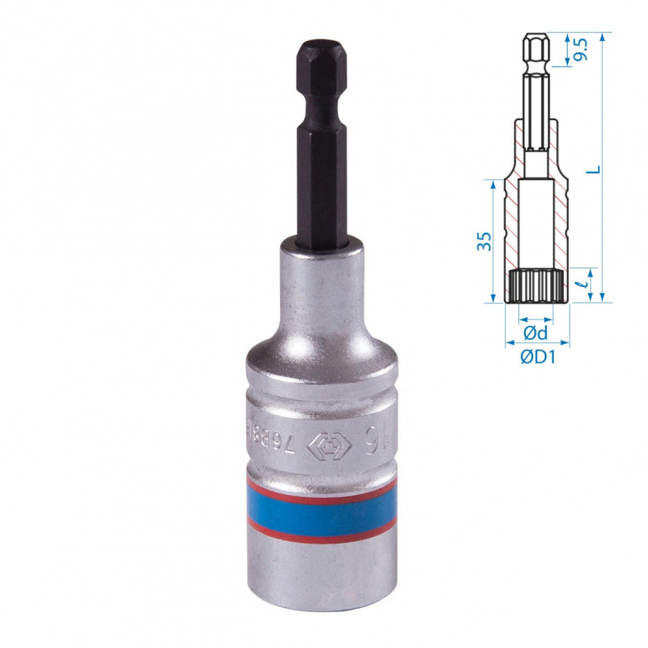 Головка для шуруповерта двенадцатигранная 1/4", 16 мм, L = 80 мм KING TONY 76B816M